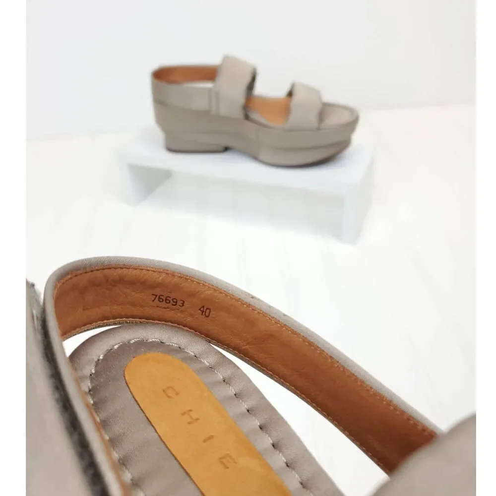 Chie Mihara Platform Sandals Satin Fabric in Sand Color